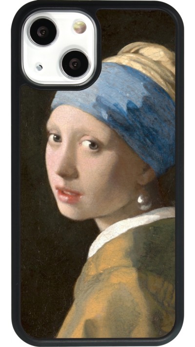 Coque iPhone 13 mini - Silicone rigide noir Tableau art - La Jeune fille à la perle - Johannes Vermeer