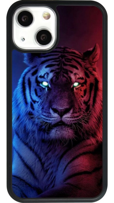 Coque iPhone 13 mini - Silicone rigide noir Tiger Blue Red
