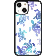 Coque iPhone 13 mini - Silicone rigide noir Turtles pattern watercolor