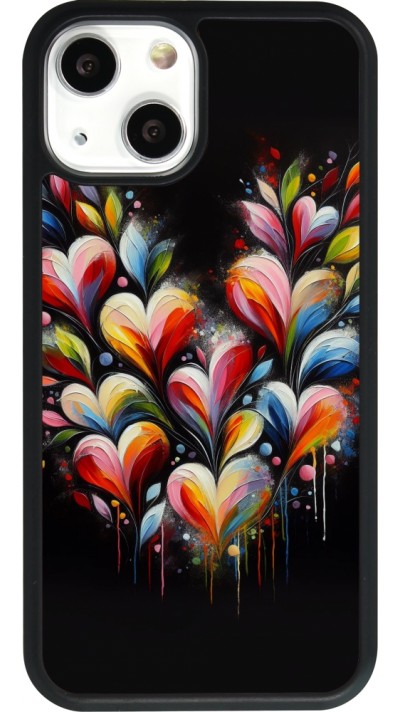 Coque iPhone 13 mini - Silicone rigide noir Valentine 2024 Coeur Noir Abstrait