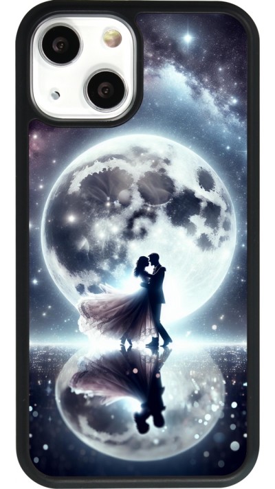 Coque iPhone 13 mini - Silicone rigide noir Valentine 2024 Love under the moon