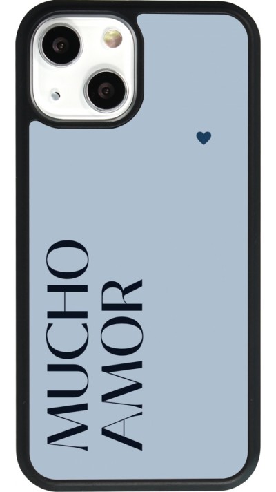Coque iPhone 13 mini - Silicone rigide noir Valentine 2024 mucho amor azul