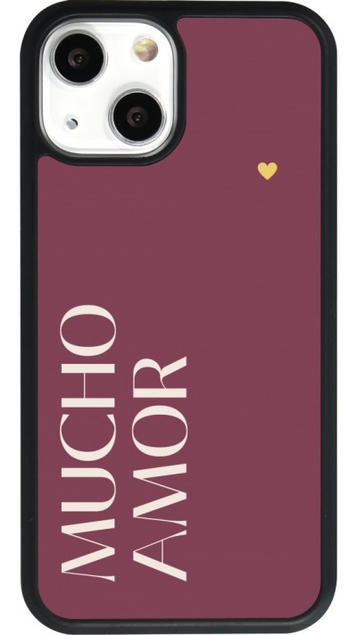 Coque iPhone 13 mini - Silicone rigide noir Valentine 2024 mucho amor rosado