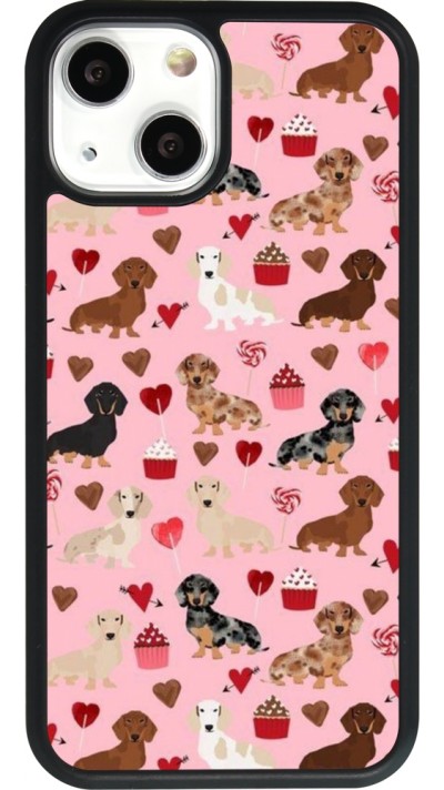 Coque iPhone 13 mini - Silicone rigide noir Valentine 2024 puppy love