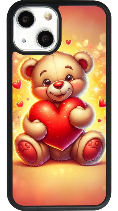 Coque iPhone 13 mini - Silicone rigide noir Valentine 2024 Teddy love