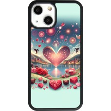 Coque iPhone 13 mini - Silicone rigide noir Valentine 2025 Chic