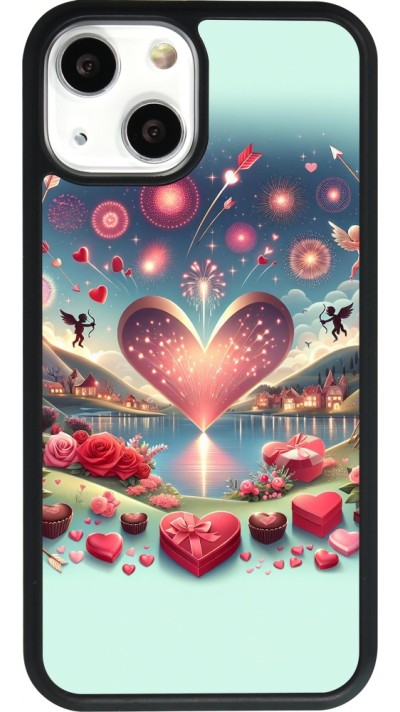 Coque iPhone 13 mini - Silicone rigide noir Valentine 2025 Chic