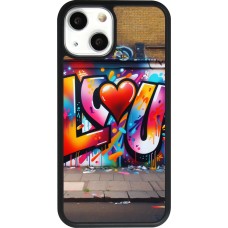 Coque iPhone 13 mini - Silicone rigide noir Valentine 2025 Love U Tag