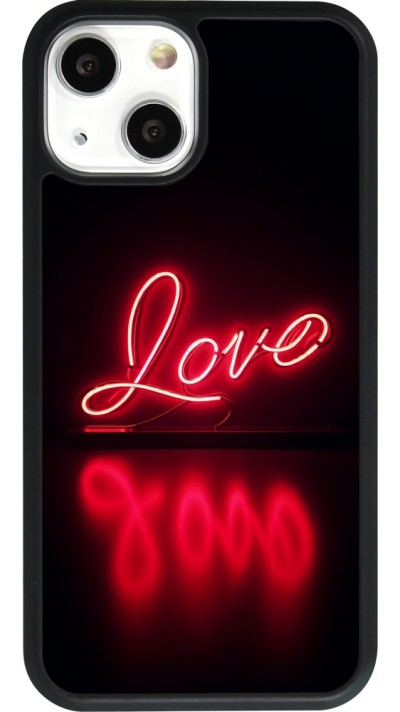 Coque iPhone 13 mini - Silicone rigide noir Valentine 2025 Neon Love
