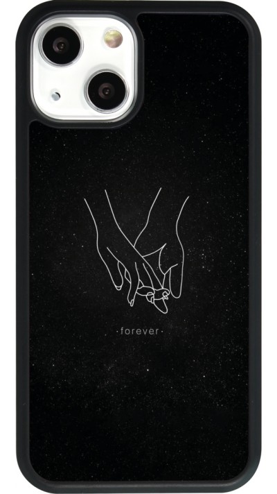 Coque iPhone 13 mini - Silicone rigide noir Valentine 2023 hands forever