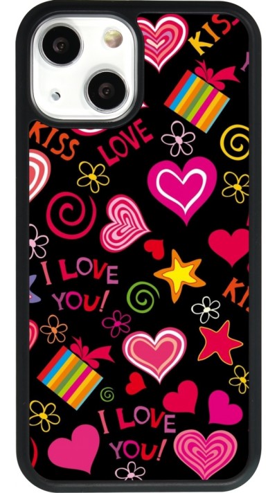 Coque iPhone 13 mini - Silicone rigide noir Valentine 2023 love symbols