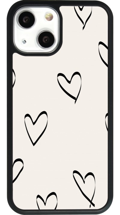Coque iPhone 13 mini - Silicone rigide noir Valentine 2023 minimalist hearts