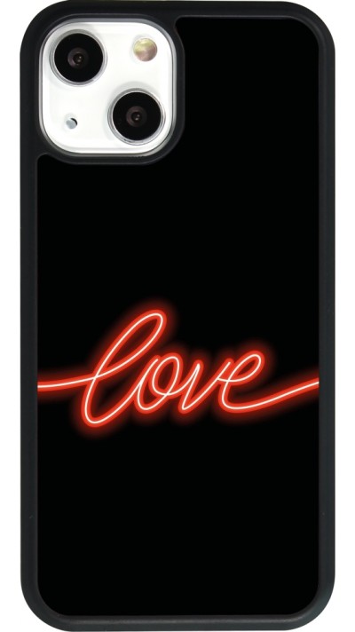 Coque iPhone 13 mini - Silicone rigide noir Valentine 2023 neon love
