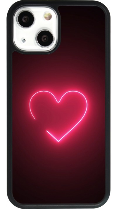 Coque iPhone 13 mini - Silicone rigide noir Valentine 2023 single neon heart