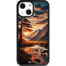 Coque iPhone 13 mini - Silicone rigide noir Valley Sunset Deer Tree