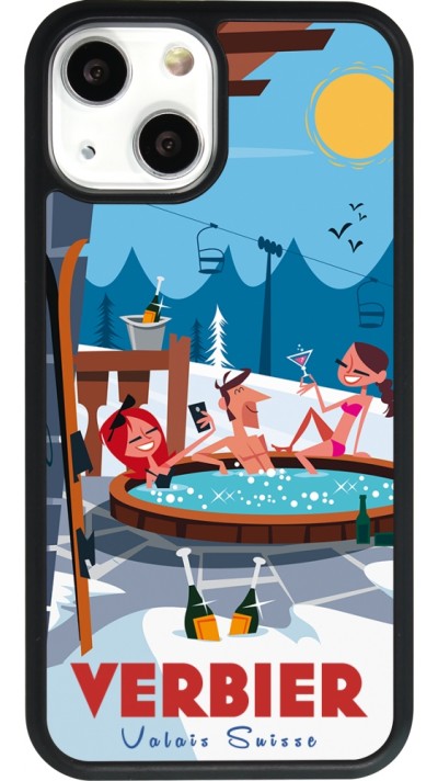 Coque iPhone 13 mini - Silicone rigide noir Verbier Mountain Jacuzzi