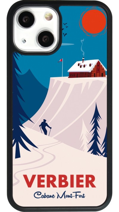 Coque iPhone 13 mini - Silicone rigide noir Verbier Cabane Mont-Fort