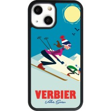 Coque iPhone 13 mini - Silicone rigide noir Verbier Ski Downhill