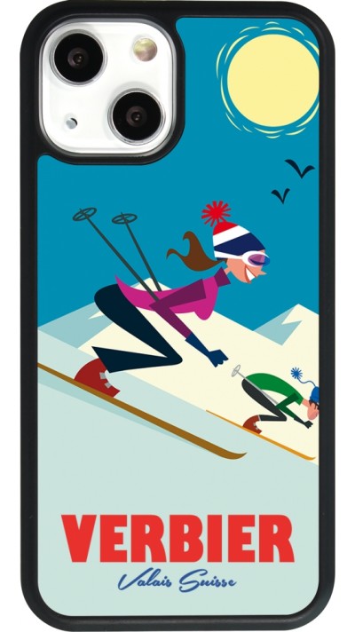 Coque iPhone 13 mini - Silicone rigide noir Verbier Ski Downhill