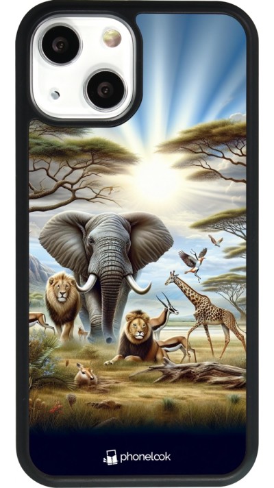 Coque iPhone 13 mini - Silicone rigide noir Vie sauvage africaine