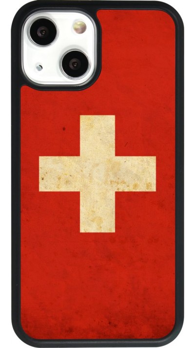 Coque iPhone 13 mini - Silicone rigide noir Vintage Flag SWISS
