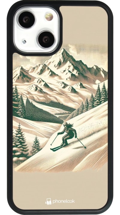 Coque iPhone 13 mini - Silicone rigide noir Vintage Ski Mountain