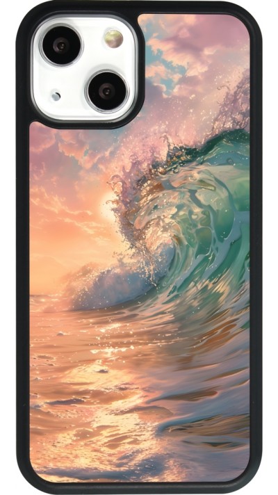Coque iPhone 13 mini - Silicone rigide noir Wave Sunset