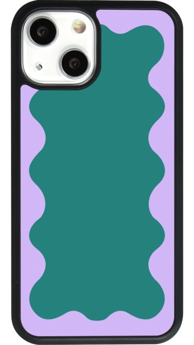 Coque iPhone 13 mini - Silicone rigide noir Wavy Rectangle Green Purple