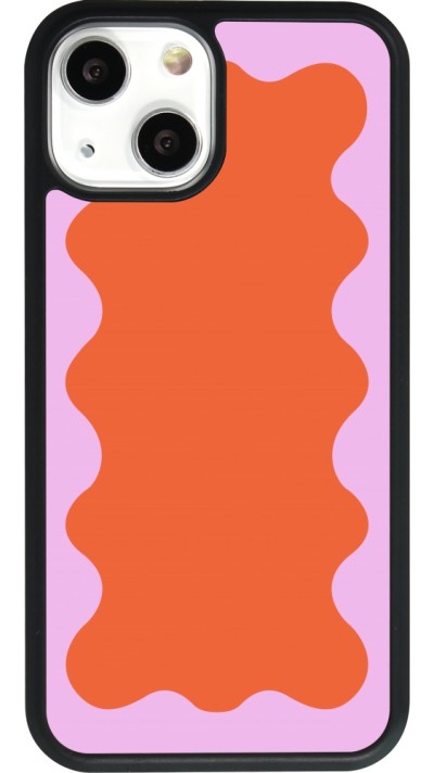 Coque iPhone 13 mini - Silicone rigide noir Wavy Rectangle Orange Pink