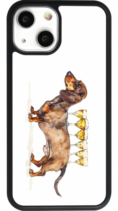 Coque iPhone 13 mini - Silicone rigide noir Wine Teckel