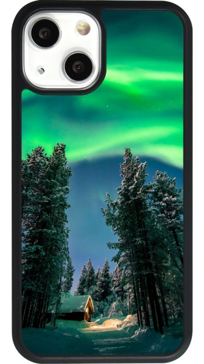 Coque iPhone 13 mini - Silicone rigide noir Winter 22 Northern Lights