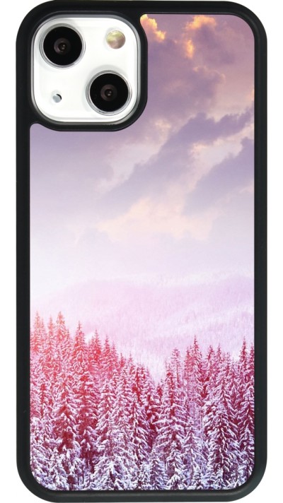 Coque iPhone 13 mini - Silicone rigide noir Winter 22 Pink Forest