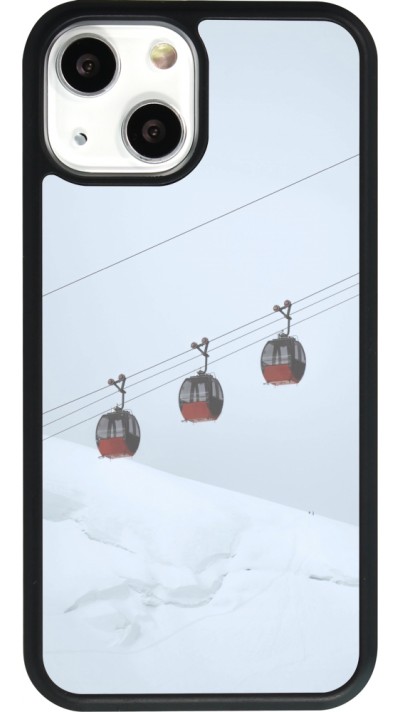 Coque iPhone 13 mini - Silicone rigide noir Winter 22 ski lift