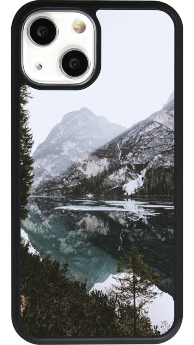 Coque iPhone 13 mini - Silicone rigide noir Winter 22 snowy mountain and lake