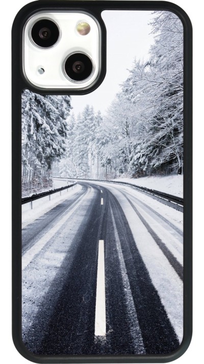 Coque iPhone 13 mini - Silicone rigide noir Winter 22 Snowy Road