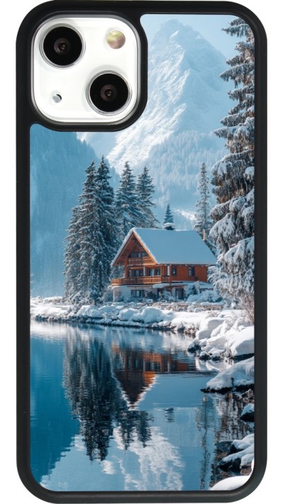 Coque iPhone 13 mini - Silicone rigide noir Winter 25 Winter house forest day