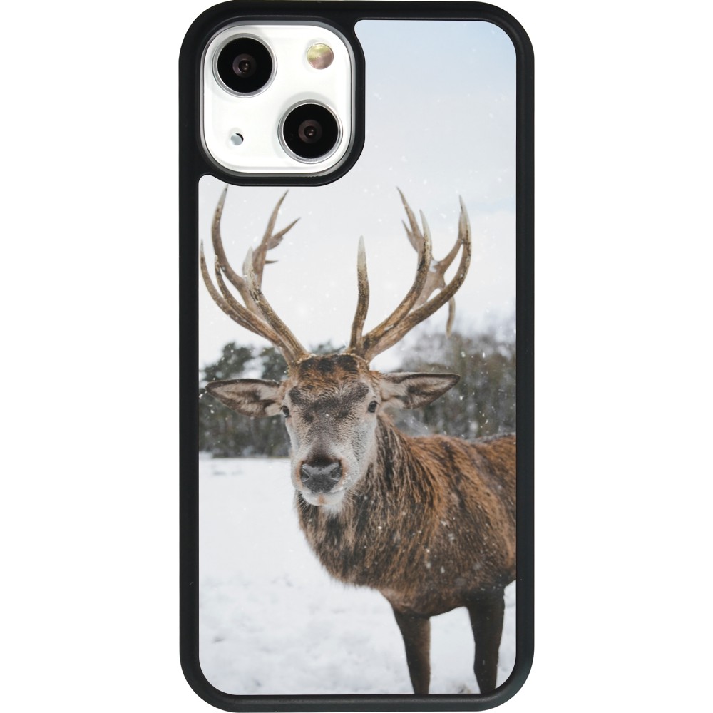 Coque iPhone 13 mini - Silicone rigide noir Winter 25 Winter reindeer