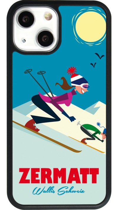 Coque iPhone 13 mini - Silicone rigide noir Zermatt Ski Downhill