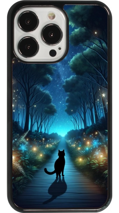 Coque iPhone 13 Pro - Chat noir promenade Coque iPhone 13 Pro - Chat noir promenade