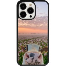 Coque iPhone 13 Pro - Silicone rigide noir Cow with tulips 2026