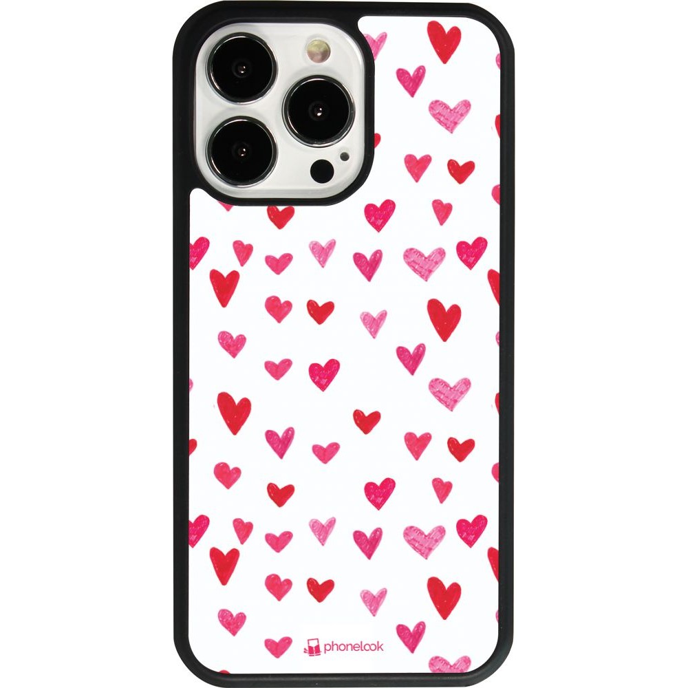 Coque iPhone 13 Pro - Silicone rigide noir Valentine 2022 Many pink hearts