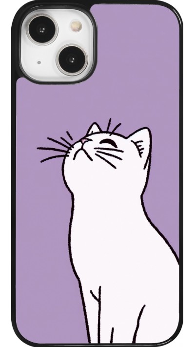 Coque iPhone 14 - Chat sur fond violet