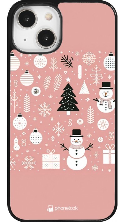 Coque iPhone 14 - Noël 2024 Rose Snowman Christmas