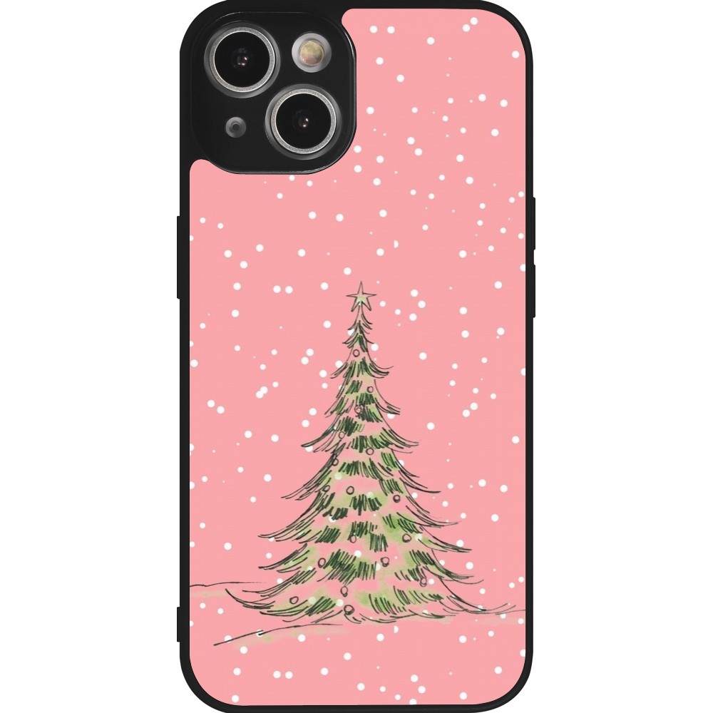 Coque iPhone 14 - Silicone rigide noir Christmas 25 Pink Tree