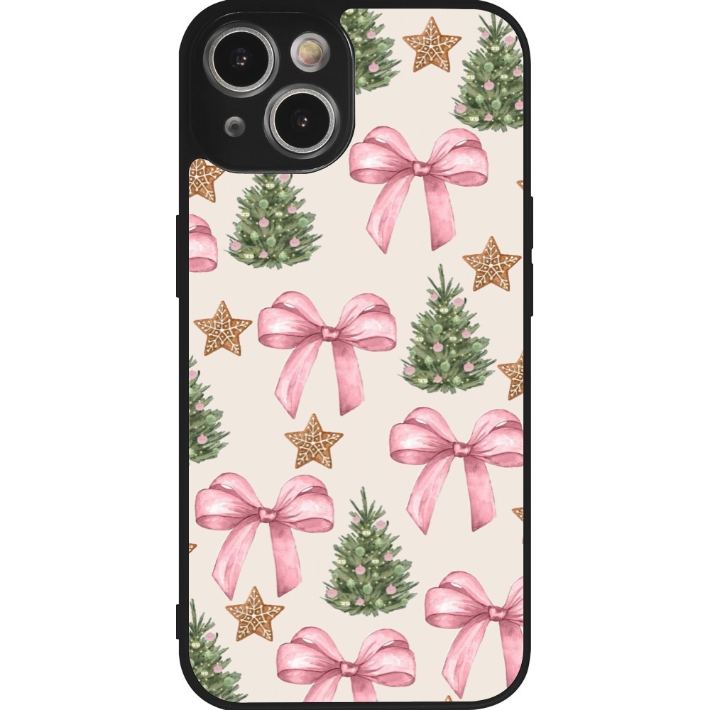 Coque iPhone 14 - Silicone rigide noir Christmas 25 Vintage Ribbons