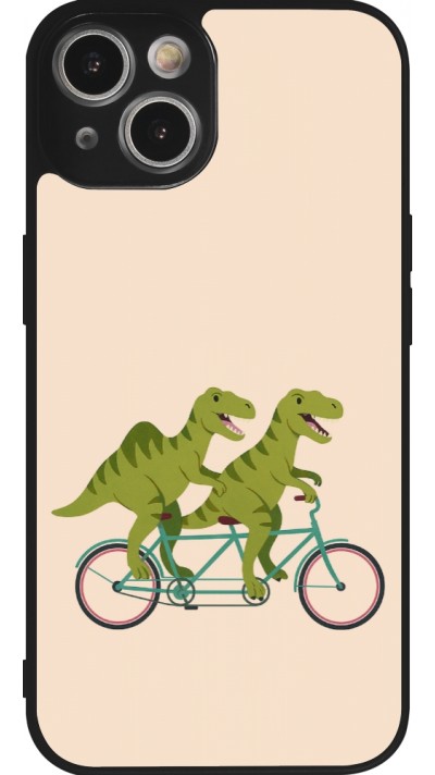 Coque iPhone 14 - Silicone rigide noir Dinosaurs on bikes 2026