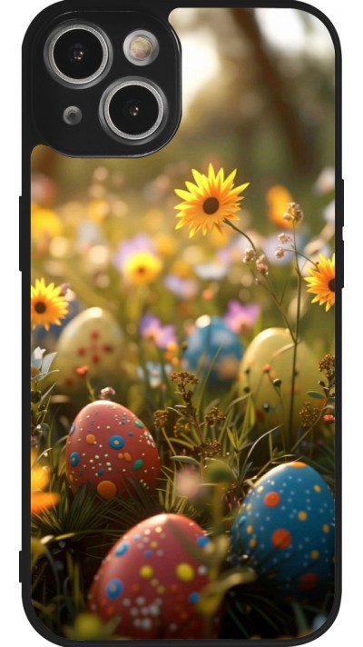 Coque iPhone 14 - Silicone rigide noir Easter 2026 Decorated eggs