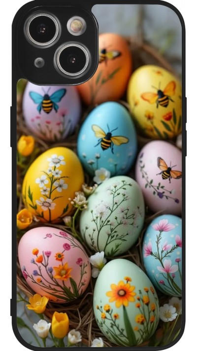 Coque iPhone 14 - Silicone rigide noir Easter 2026 Eggs with bees