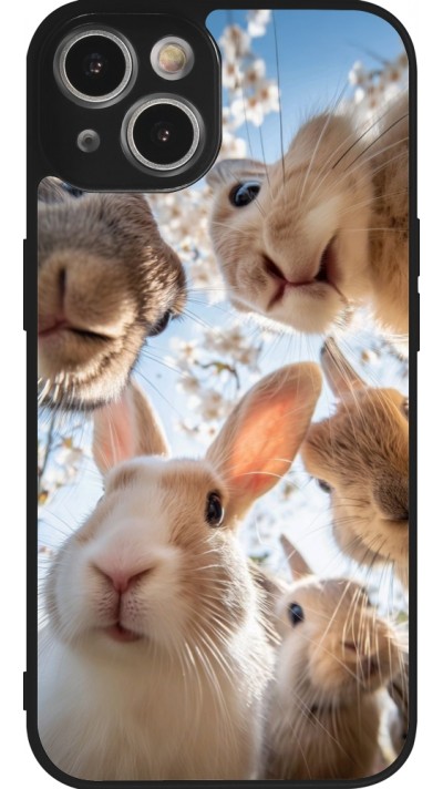 Coque iPhone 14 - Silicone rigide noir Easter 2026 Rabbits