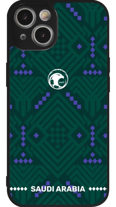 Coque iPhone 14 - Silicone rigide noir Maillot de football Arabie saoudite 2026 personnalisable